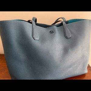 Tory Burch Pebbled Leather Tote in Dark Turquoise